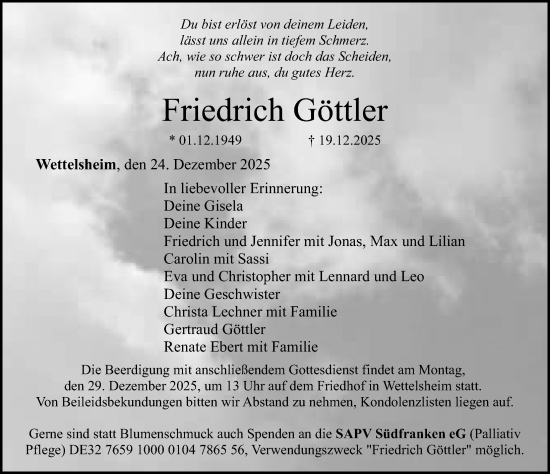Traueranzeige von Friedrich Göttler von Altmühl-Bote Lokal