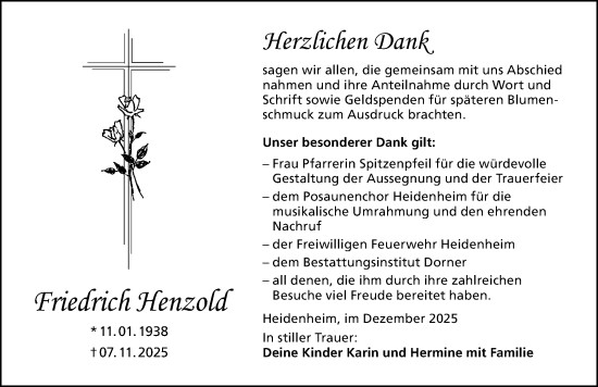 Traueranzeige von Friedrich Henzold von Altmühl-Bote Lokal