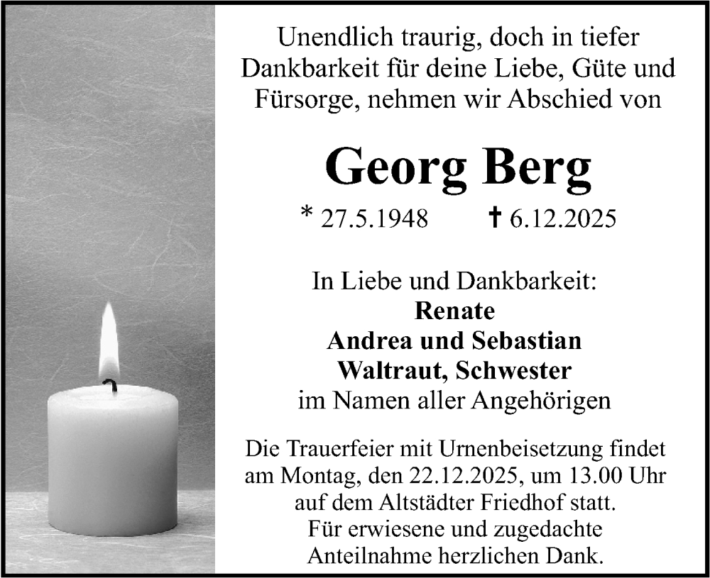  Traueranzeige für Georg Berg vom 13.12.2025 aus Erlanger Nachrichten Lokal