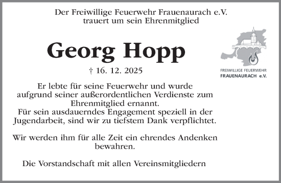 Traueranzeige von Georg Hopp von Erlanger Nachrichten Lokal