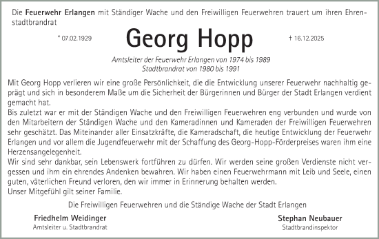 Traueranzeige von Georg Hopp von Erlanger Nachrichten Lokal