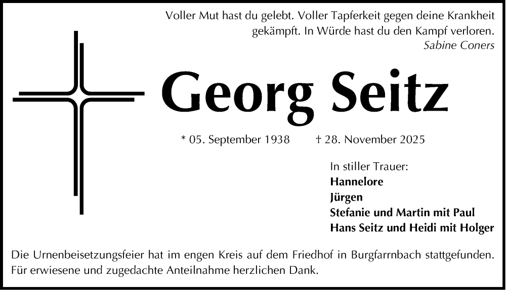 Traueranzeige für Georg Seitz vom 20.12.2025 aus Fürther Nachrichten Lokal