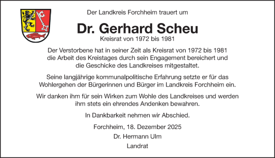 Traueranzeige von Gerhard Scheu von Nordbayerische Nachrichten Forchheim Lokal