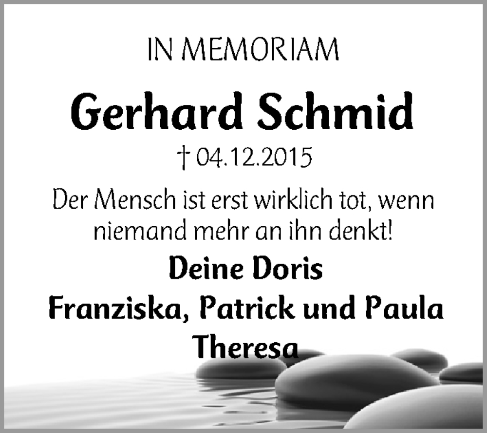  Traueranzeige für Gerhard Schmid vom 04.12.2025 aus Gesamtausgabe Nürnberger Nachrichten/ Nürnberger Ztg.