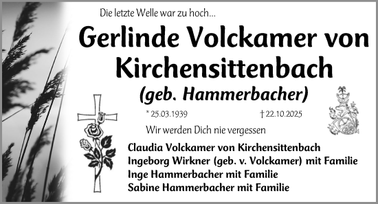 Traueranzeige von Gerlinde Volckamer von Kirchensittenbach von HEN,G,HHZ
