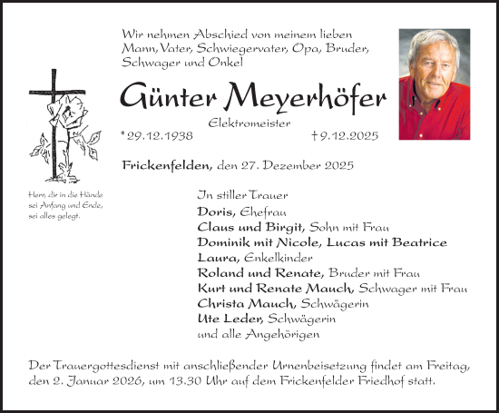 Traueranzeige von Günter Meyerhöfer von Altmühl-Bote Lokal