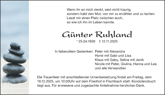 Traueranzeige von Günter Ruhland von Gesamtausgabe Nürnberger Nachrichten/ Nürnberger Ztg.