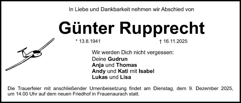  Traueranzeige für Günter Rupprecht vom 06.12.2025 aus Erlanger Nachrichten Lokal