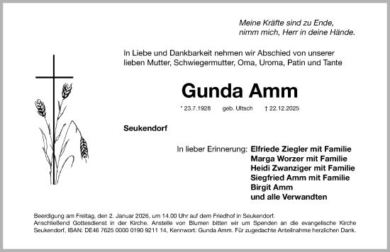 Traueranzeige von Gunda Amm von Fürther Nachrichten Lokal