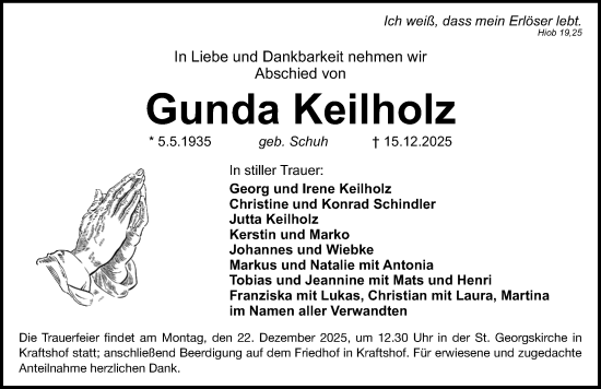 Traueranzeige von Gunda Keilholz von Gesamtausgabe Nürnberger Nachrichten/ Nürnberger Ztg.