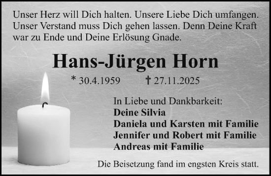 Traueranzeige von Hans-Jürgen Horn von Erlanger Nachrichten Lokal