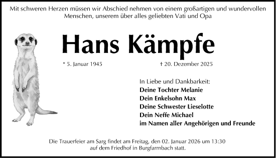 Traueranzeige von Hans Kämpfe von Fürther Nachrichten Lokal