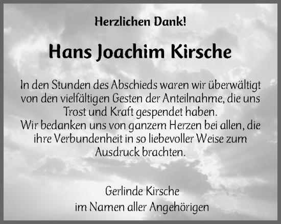 Traueranzeige von Hans Joachim Kirsche von Gesamtausgabe Nürnberger Nachrichten/ Nürnberger Ztg.