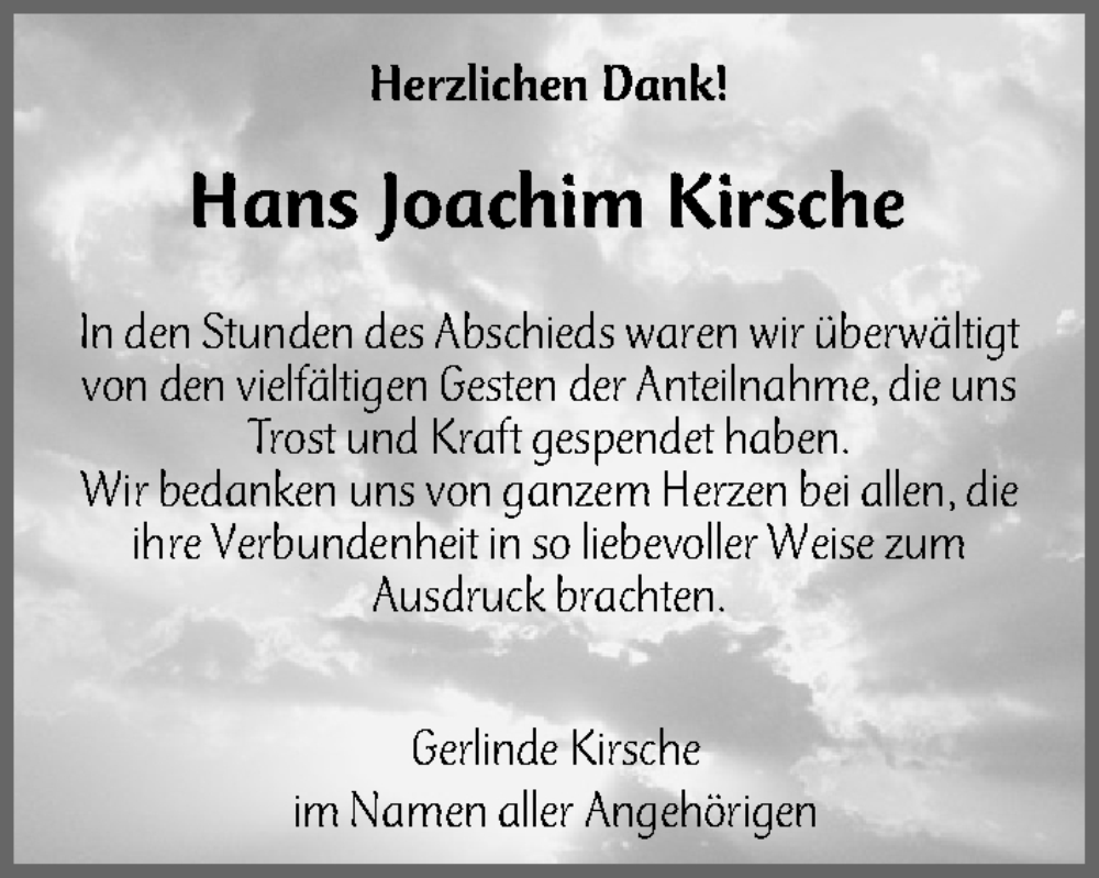  Traueranzeige für Hans Joachim Kirsche vom 13.12.2025 aus Gesamtausgabe Nürnberger Nachrichten/ Nürnberger Ztg.