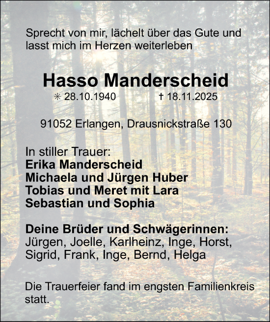 Traueranzeige von Hasso Manderscheid von Erlanger Nachrichten Lokal