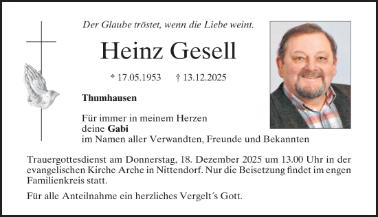 Traueranzeige von Heinz Gesell von Erlanger Nachrichten Lokal