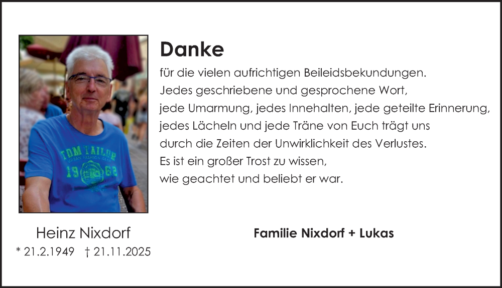  Traueranzeige für Heinz Nixdorf vom 13.12.2025 aus Schwabacher Tagblatt Lokal