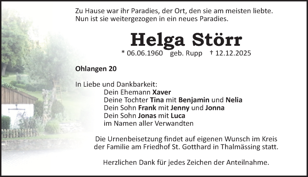  Traueranzeige für Helga Störr vom 18.12.2025 aus Roth-Hilpoltsteiner Volkszeitung Lokal