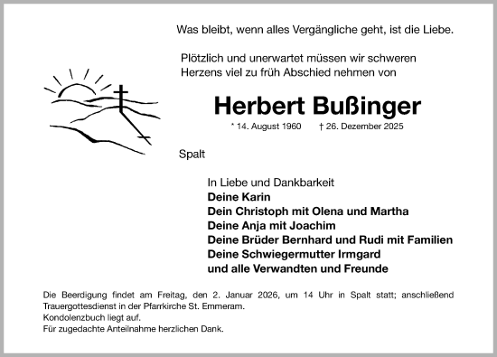 Traueranzeige von Herbert Bußinger von Roth-Hilpoltsteiner Volkszeitung Lokal