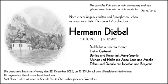 Traueranzeige von Hermann Diebel von Gesamtausgabe Nürnberger Nachrichten/ Nürnberger Ztg.