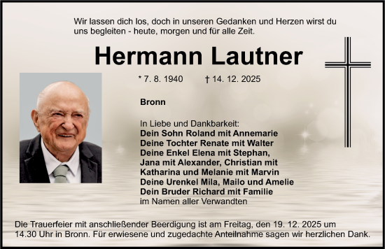 Traueranzeige von Hermann Lautner von Nordbayerische Nachrichten Pegnitz Lokal