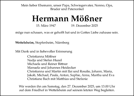 Traueranzeige von Hermann Mößner von Altmühl-Bote Lokal