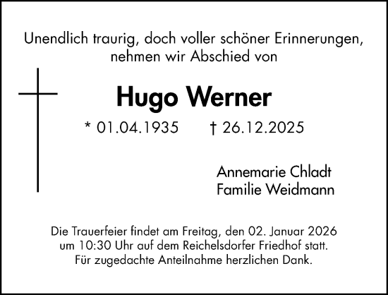 Traueranzeige von Hugo Werner von Gesamtausgabe Nürnberger Nachrichten/ Nürnberger Ztg.