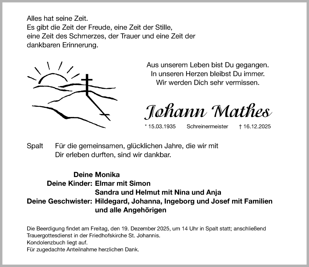  Traueranzeige für Johann Mathes vom 18.12.2025 aus Roth-Hilpoltsteiner Volkszeitung Lokal