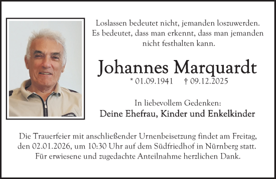 Traueranzeige von Johannes Marquardt von Gesamtausgabe Nürnberger Nachrichten/ Nürnberger Ztg.