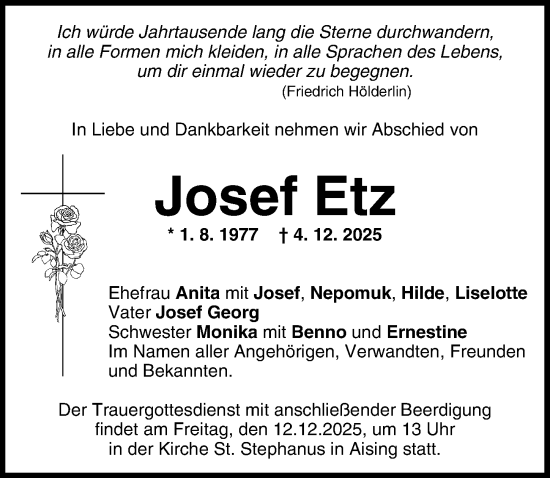 Traueranzeige von Josef Etz von Neumarkter Nachrichten Lokal