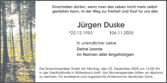 Traueranzeige von Jürgen Duske von Erlanger Nachrichten Lokal