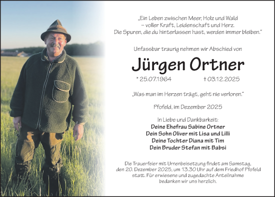 Traueranzeige von Jürgen Ortner von Altmühl-Bote Lokal