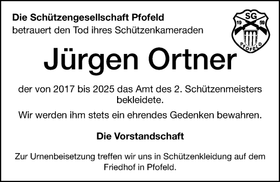 Traueranzeige von Jürgen Ortner von Altmühl-Bote Lokal