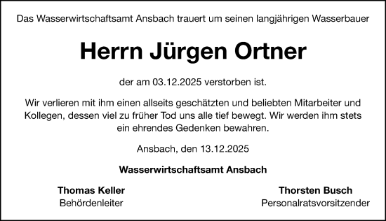 Traueranzeige von Jürgen Ortner von Altmühl-Bote Lokal