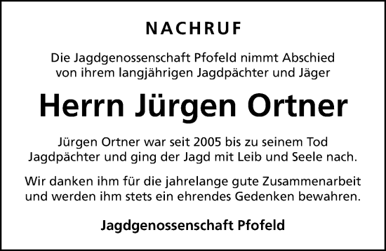 Traueranzeige von Jürgen Ortner von Altmühl-Bote Lokal