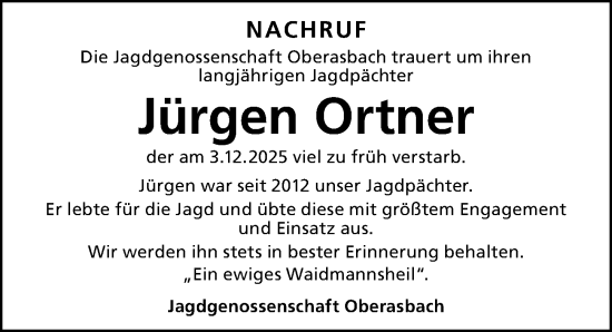 Traueranzeige von Jürgen Ortner von Altmühl-Bote Lokal