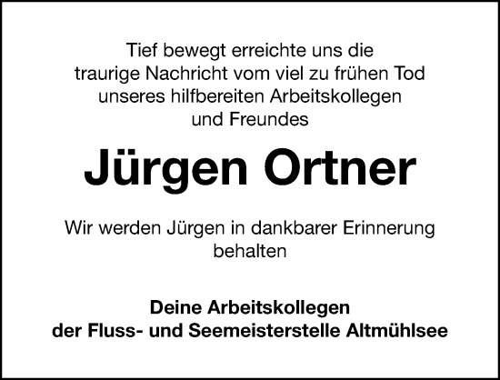 Traueranzeige von Jürgen Ortner von Altmühl-Bote Lokal