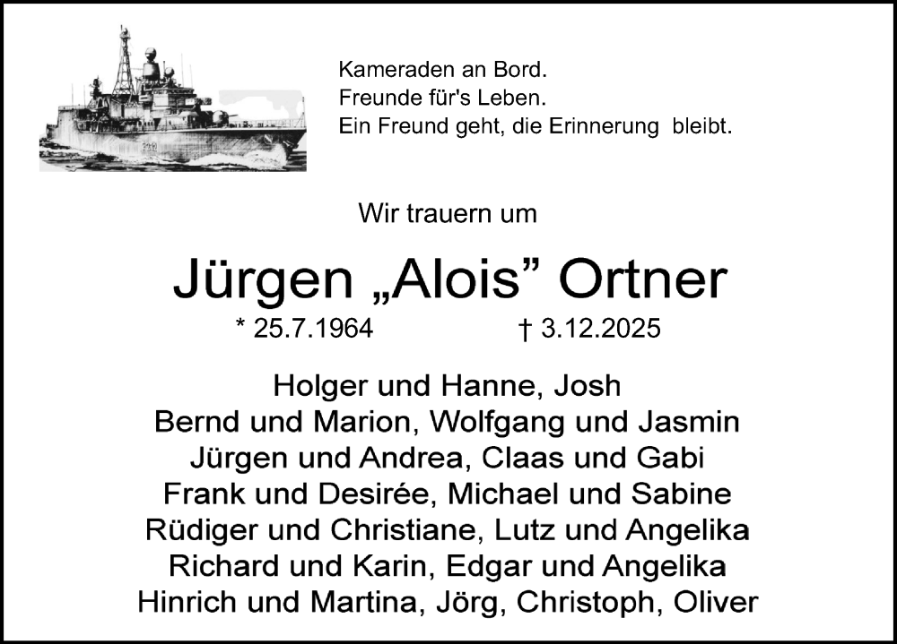  Traueranzeige für Jürgen Ortner vom 18.12.2025 aus Altmühl-Bote Lokal
