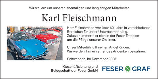 Traueranzeige von Karl Fleischmann von Roth-Hilpoltsteiner Volkszeitung Lokal