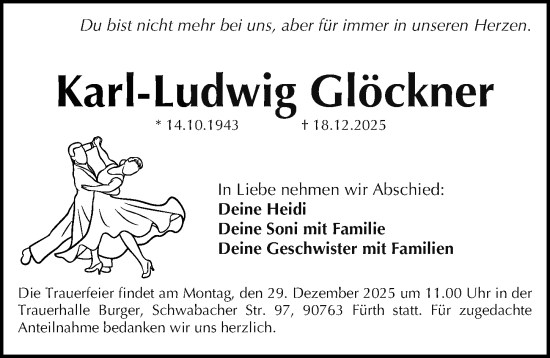 Traueranzeige von Karl-Ludwig Glöckner von Fürther Nachrichten Lokal