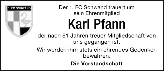 Traueranzeige von Karl Pfann von Schwabacher Tagblatt Lokal