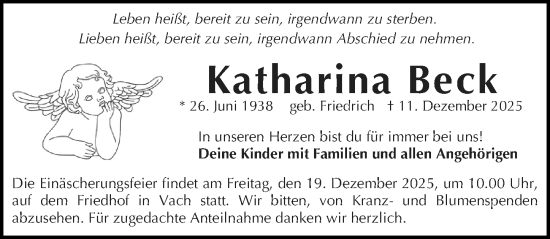 Traueranzeige von Katharina Beck von Fürther Nachrichten Lokal