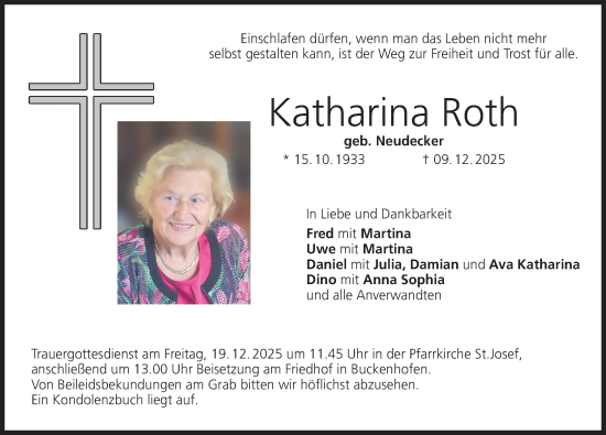 Traueranzeige von Katharina Roth von Nordbayerische Nachrichten Forchheim Lokal