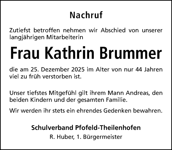 Traueranzeige von Kathrin Brummer von Altmühl-Bote Lokal