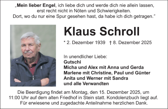 Traueranzeige von Klaus Schroll von Gesamtausgabe Nürnberger Nachrichten/ Nürnberger Ztg.