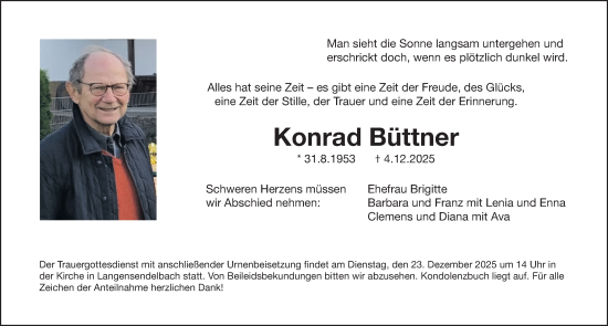 Traueranzeige von Konrad Büttner von Gesamtausgabe Nürnberger Nachrichten/ Nürnberger Ztg.
