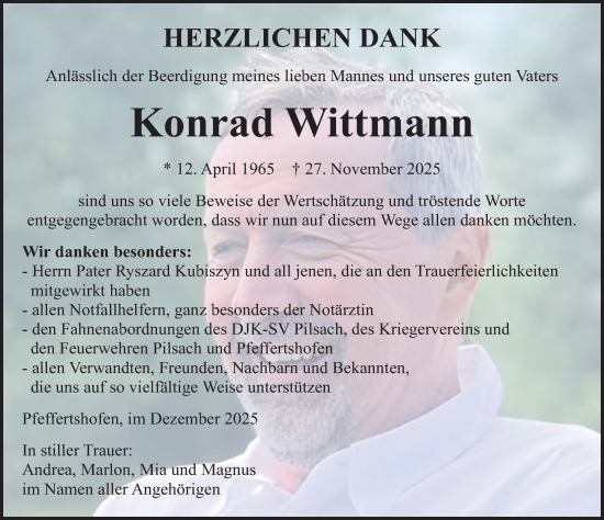 Traueranzeige von Konrad Wittmann von Neumarkter Nachrichten Lokal