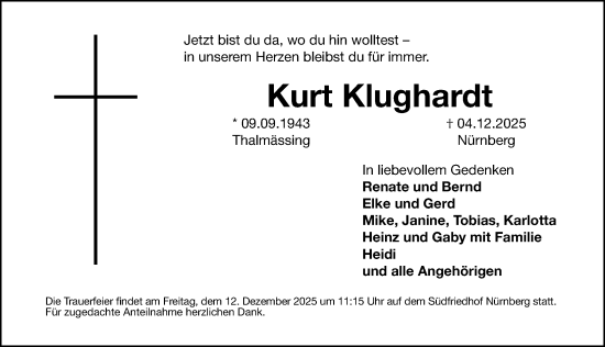 Traueranzeige von Kurt Klughardt von Gesamtausgabe Nürnberger Nachrichten/ Nürnberger Ztg.