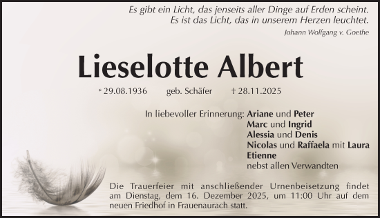 Traueranzeige von Lieselotte Albert von Erlanger Nachrichten Lokal