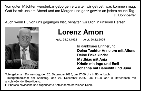 Traueranzeige von Lorenz Amon von Nordbayerische Nachrichten Herzogenaurach Lokal